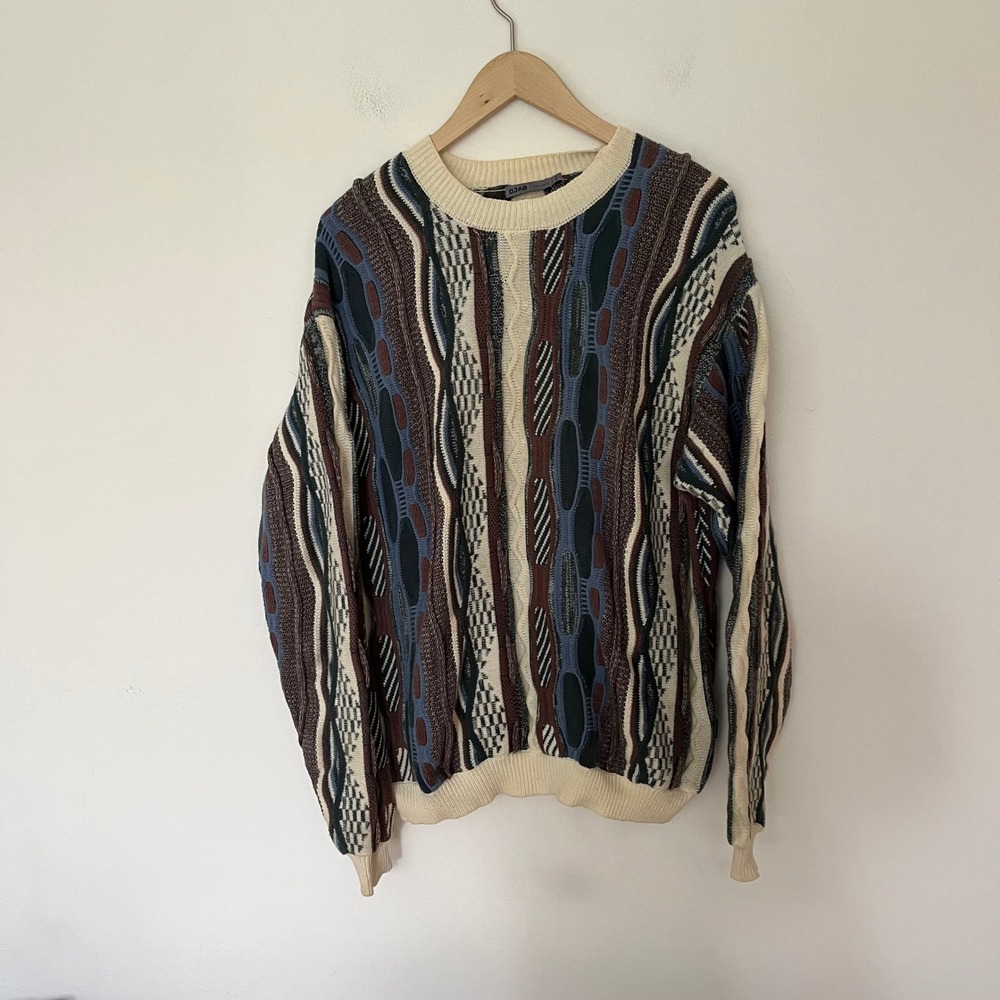 DJAB Mens 3D Textured Knit Abstract Coogi Style Sweater Multi-Color Size Small